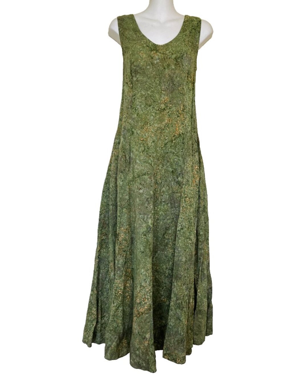 Xception Sleeveless Maxi Dress Green Print Rayon Vintage 90s Women's Lg